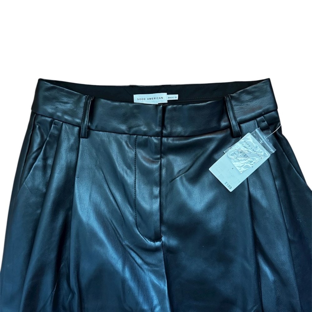 Good American Faux Leather Pleated Wide Leg Pants - Picture 3 of 7